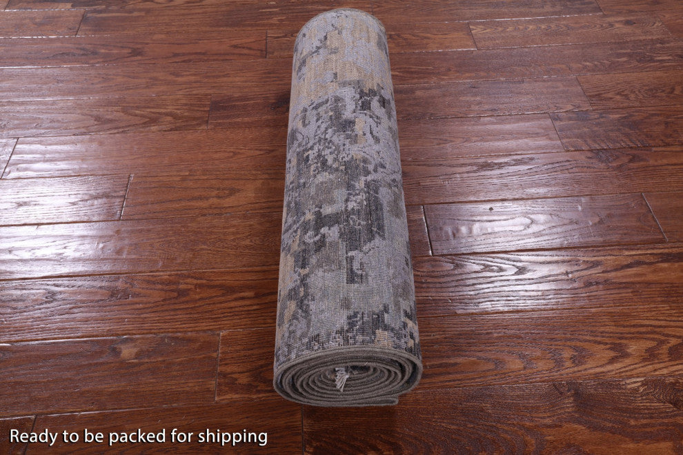 2' 8" X 11' 10" Runner Modern Handmade Wool and Silk Rug Q10335