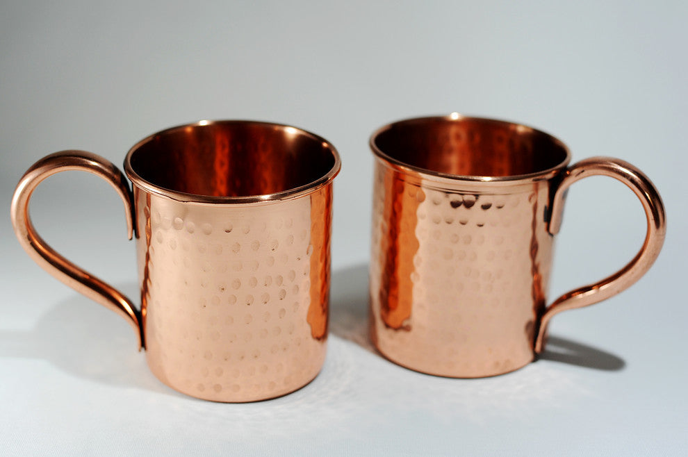 Pure Copper Hammered Mugs, 14 oz, Set of 2