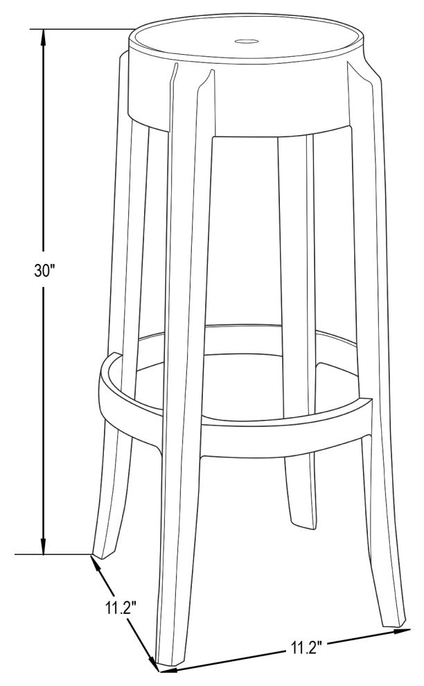 LeisureMod Averill Plastic Barstool with Clear Acrylic Seat and Legs, Single