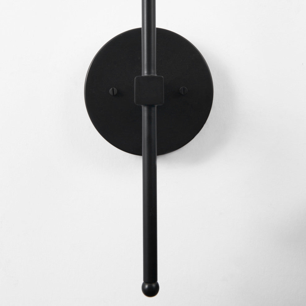 Clyde Matte Black Metal With Glass Round Wall Sconce, 35" x 8"