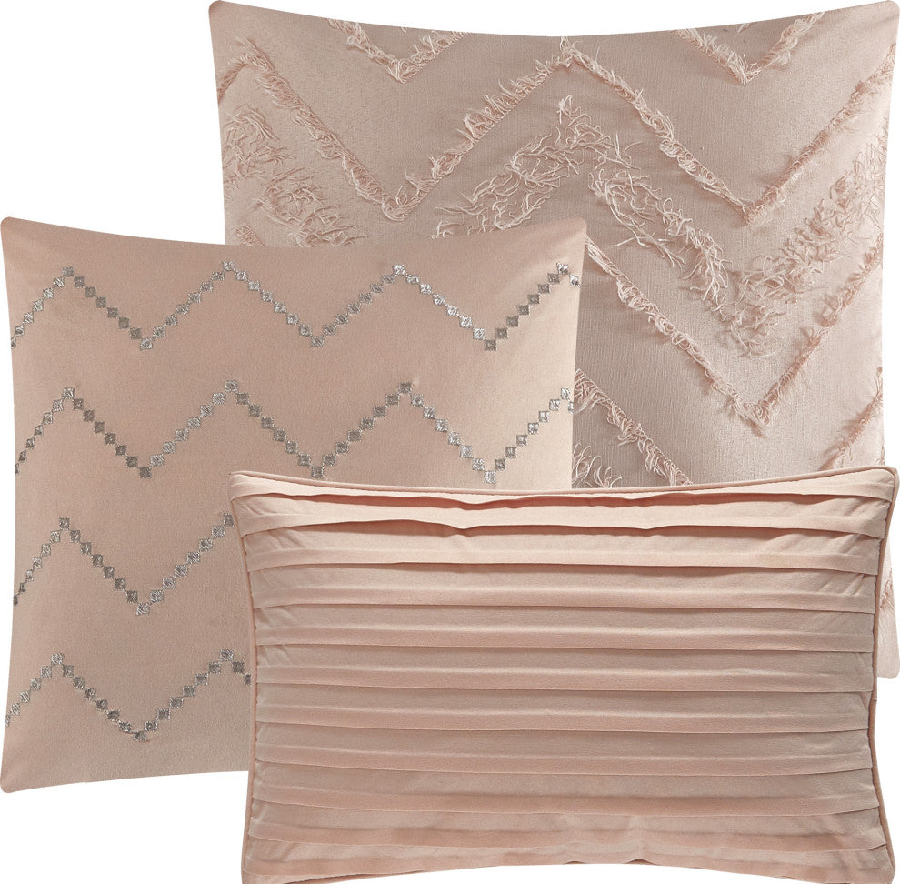 Farisa 7 Piece Comforter Set, Blush, King