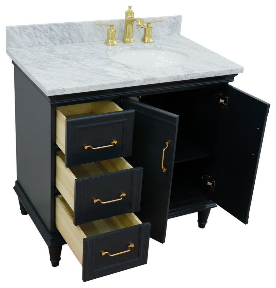37" Single Vanity, Dark Gray Finish With White Carrara