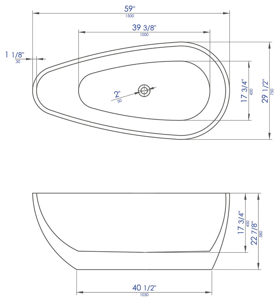 ALFI brand AB8862 59 Inch Black & White Oval Free Standing Soaking Bathtub
