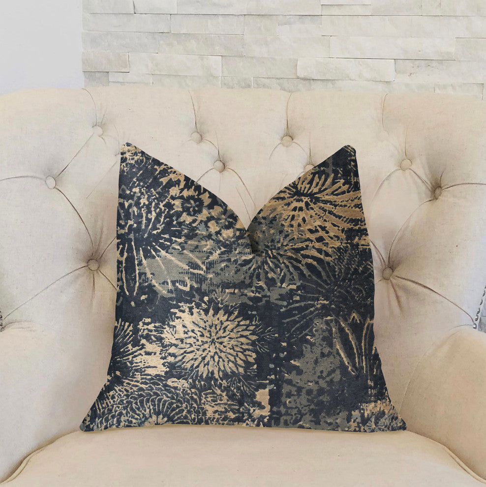 Lazuli Blue and Beige Luxury Throw Pillow, 20"x30" Queen