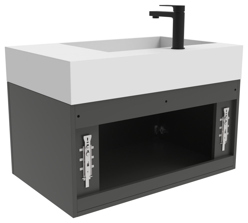 CastelloUSA Amazon 30" Left Wall Mounted Bathroom Vanity Set, Black, White Top, Black Handles