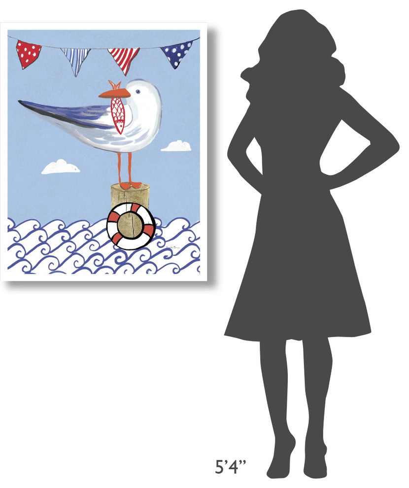 "Coastal Bird II on Blue" Digital Paper Print by Farida Zaman, 30"x37"