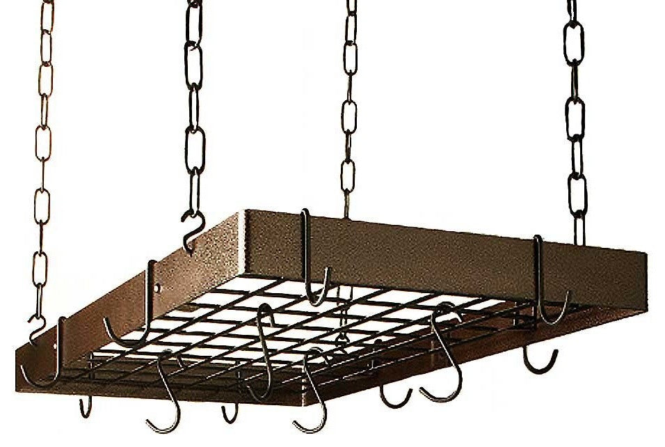 Rogar Rectangular Pot Rack, Hammered Copper & Black