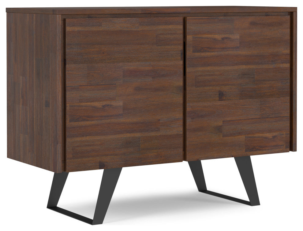 Lowry Solid Acacia Wood 2 Door Sideboard Buffet, Distressed Charcoal Brown