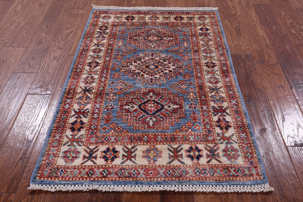 2' 10" X 4' 3" Geometric Super Kazak Hand Knotted Wool Rug Q10359