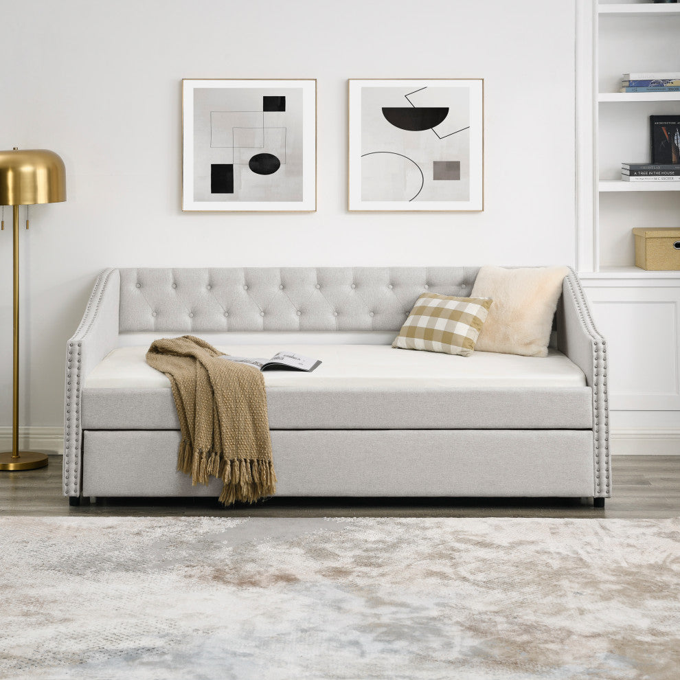 Gewnee Twin Size Daybed With Twin Size Trundle Upholstered Tufted Sofa Bed