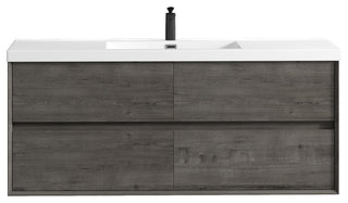 Kingdee Smoke Oak Wall Mounted Vanity With Reinforced Acrylic Sink, 60''