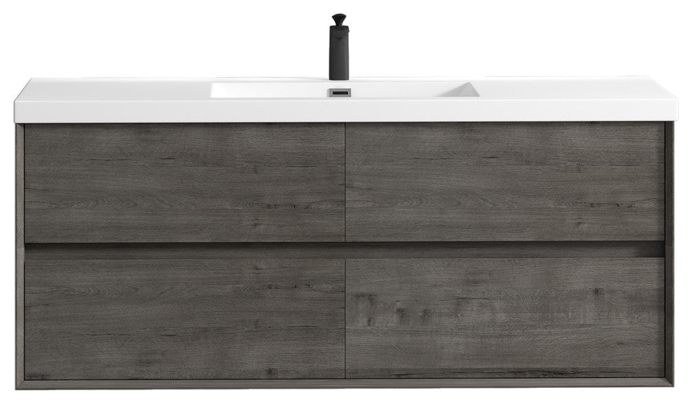 Kingdee Smoke Oak Wall Mounted Vanity With Reinforced Acrylic Sink, 60''