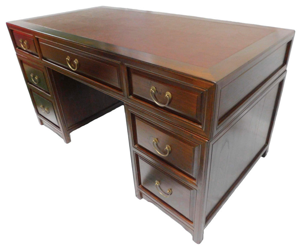 58" Oriental Rosewood Finish Home Desk With 7 Drawers