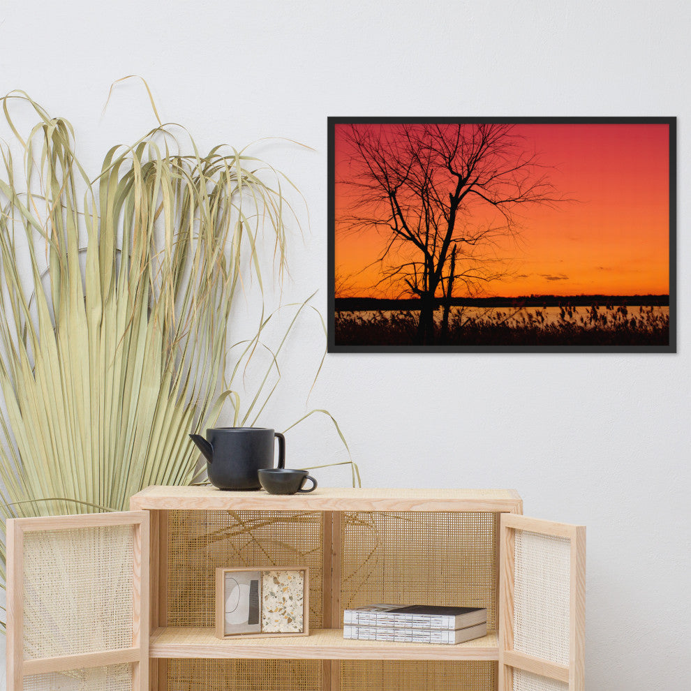 Burning Skies Rural Landscape Framed Photo Paper Wall Art Print, Black, 24" X 36"