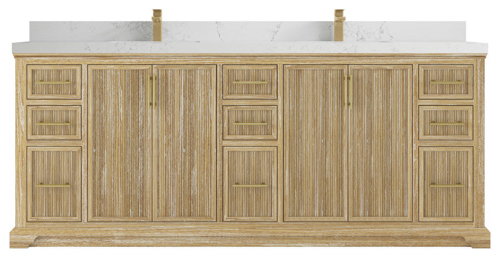 Alys Teak 84 Double Sink Bathroom Vanity Whitewashed 2" Empira Quartz