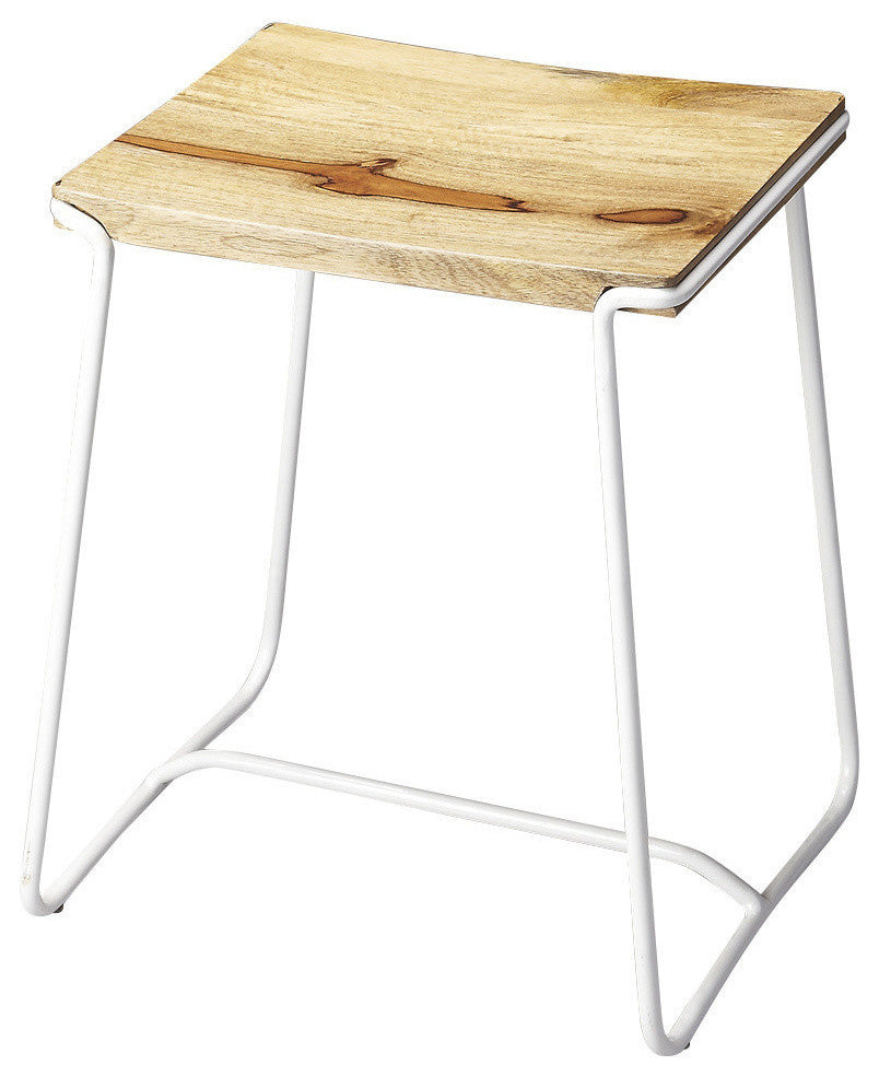 Butler Parrish Wood and Metal Stool , White