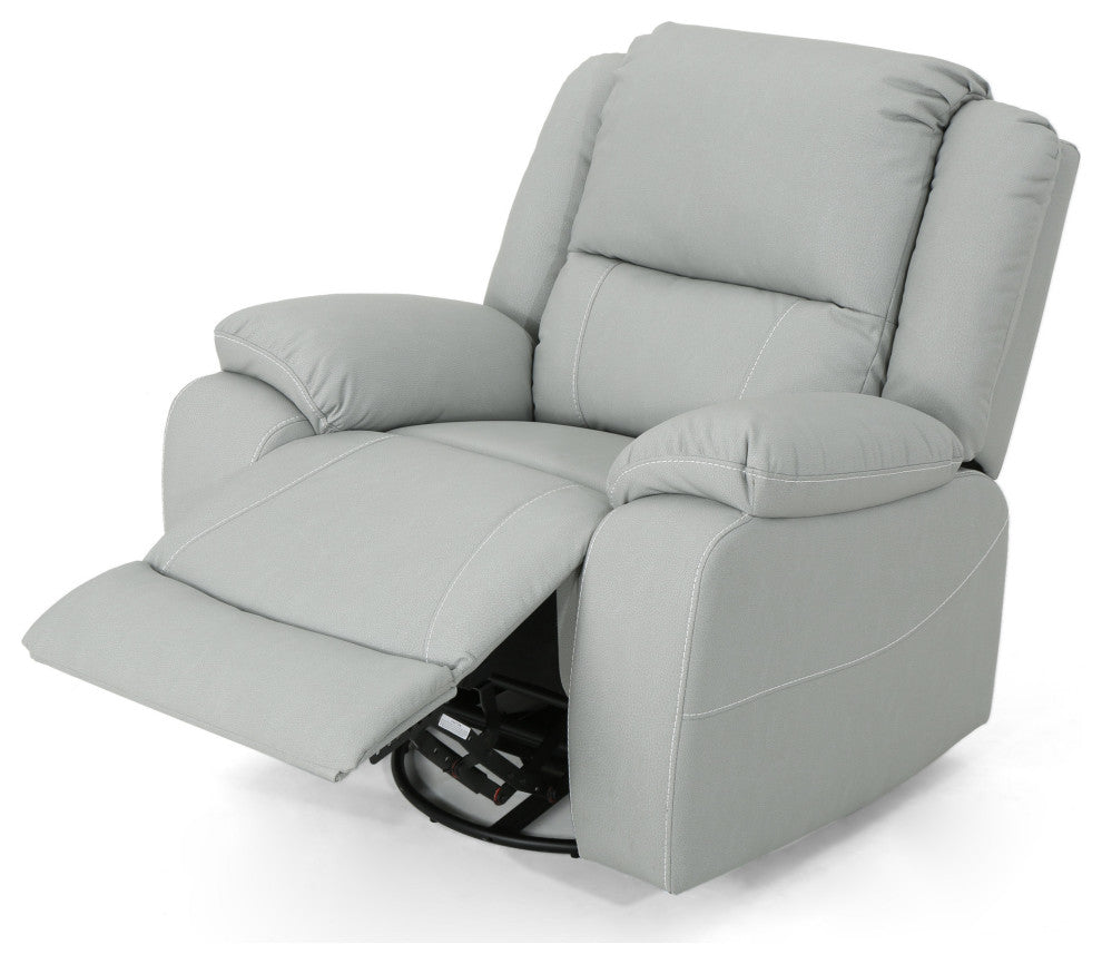 GDF Studio Teresa Classic Tufted Leather Swivel Recliner, Light Gray/Black