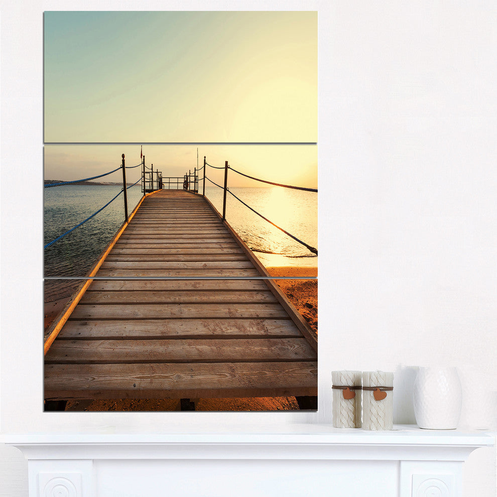 "Strong Wooden Boardwalk into Sea" Sea Bridge Metal Wall Art, 3 Panels, 28"x36"