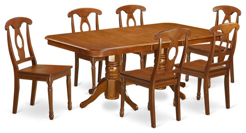 Nana7-Sbr-W, 7-Piece Dining Set, Table With Leaf and 6 Chairs