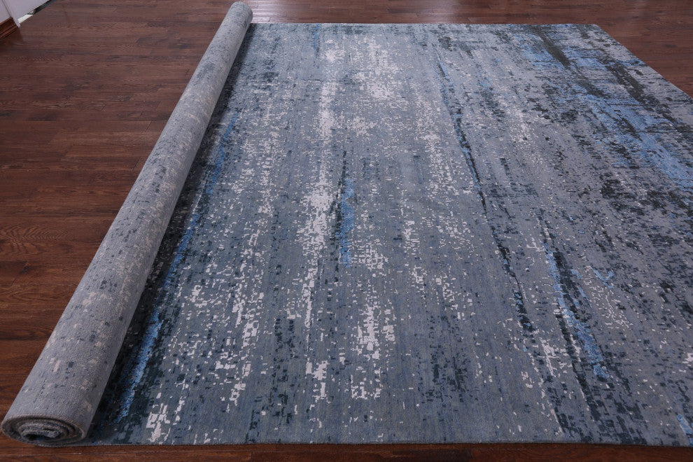 11' 11" X 17' 11" Abstract Hand Knotted Wool and Silk Modern Rug Q7116