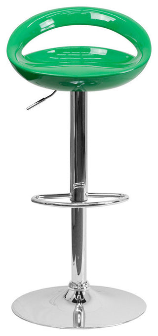 Contemporary Green Plastic Adjustable Barstool With Chrome Base