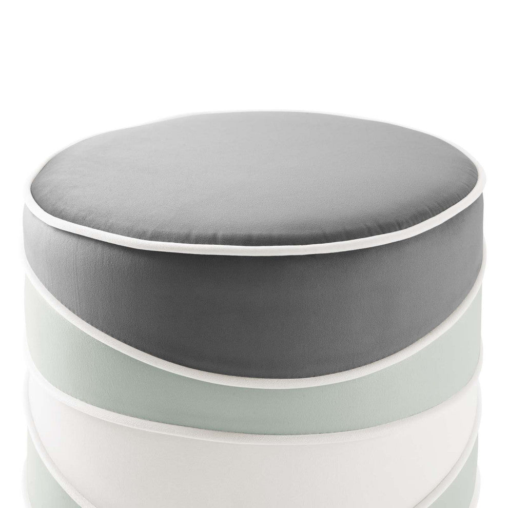 Ribbon Round Performance Velvet Ottoman Multicolored