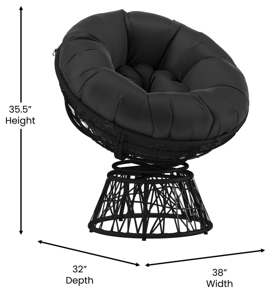 Bowie Comfort Series Swivel Patio Chair with Cushion, Black