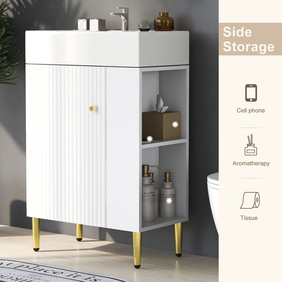 TATEUS 21.6 inch Single Ceramic Vessel Sink Bathroom Storage Cabinet, Right Side Storge