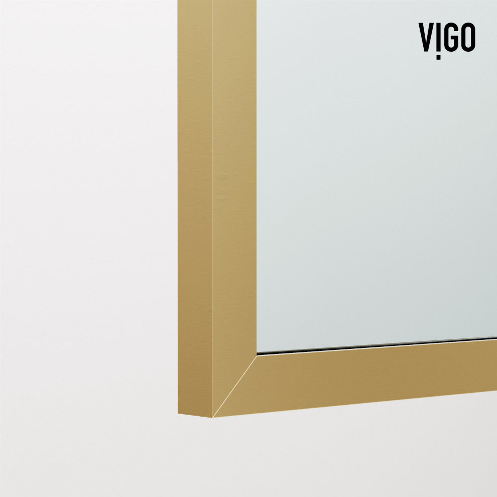 VIGO Arden 34" W x 78" H Framed Fixed Shower Screen, Matte Brushed Gold, Clear Glass