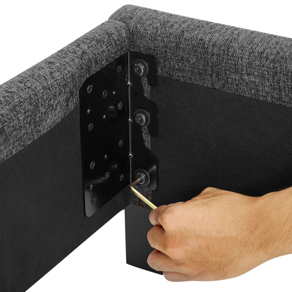 Legends Home Queen Size Charcoal Grey Upholstered Platform Bed