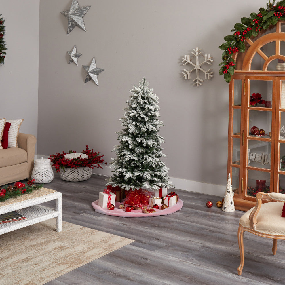 5'' Flocked North Carolina Fir Artificial Christmas Tree, 350 Warm White Lights