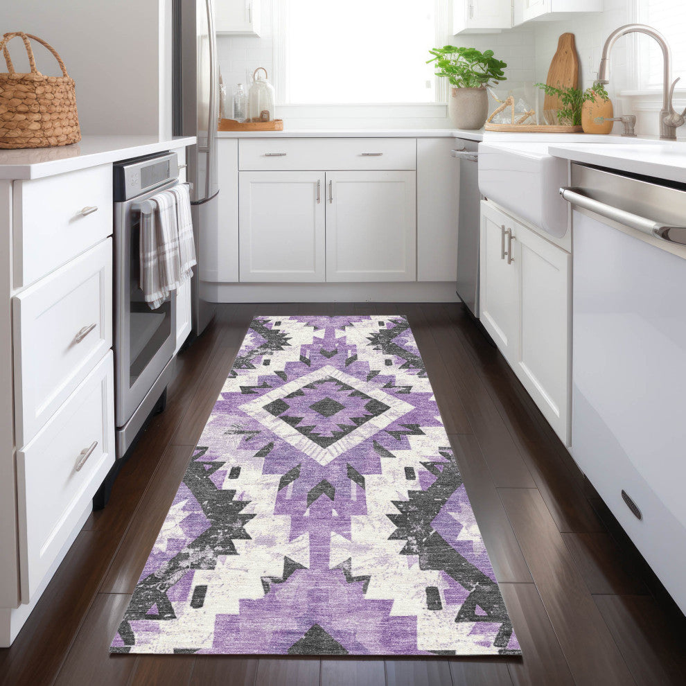 Machine Washable Indoor/Outdoor Chantille ACN1878 Purple 2'3" x 7'6" Runner Rug