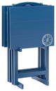 Linon Lorie 5 Piece Tray Table Set Planked Top Compass Design in Navy Blue Wood