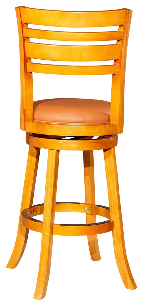 DTY Indoor Living Granby Slat Back Swivel Stool, 24" Counter Stool, Natural, Saddle Leather