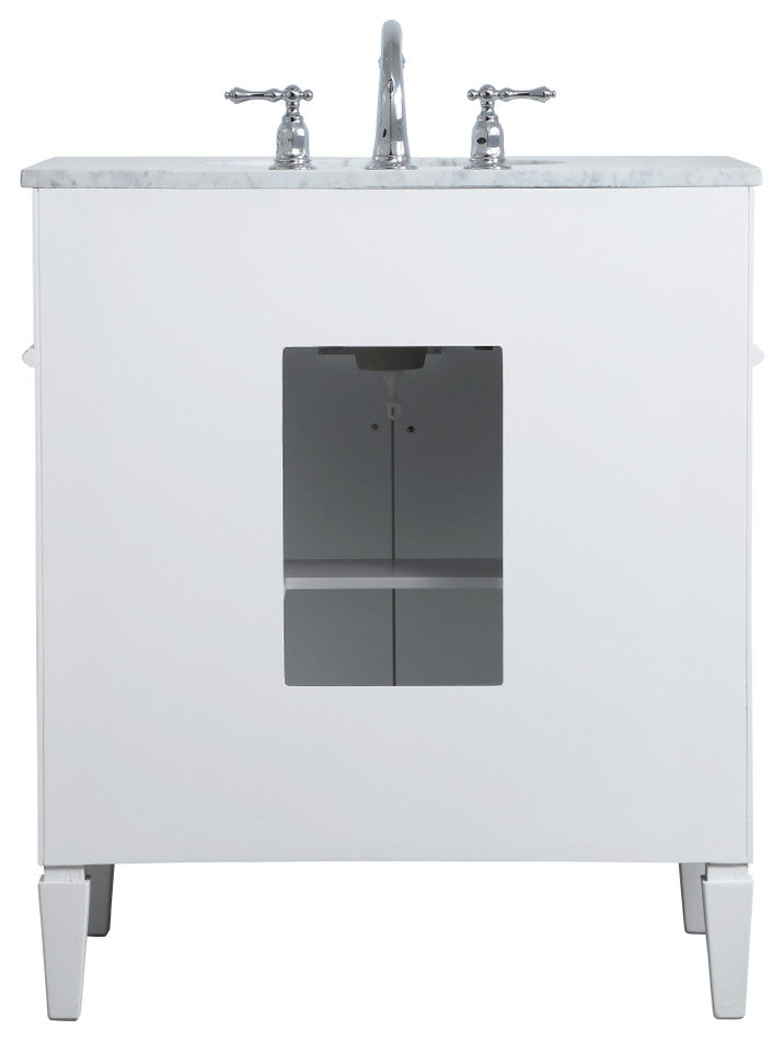 Home Living Vanity with Carrara White Marble Countertop, White, 30", Single Sink
