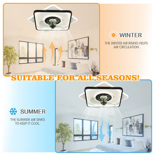 Bella Depot Modern Design Flush Mount Ceiling Fan with Remote and LED Light
