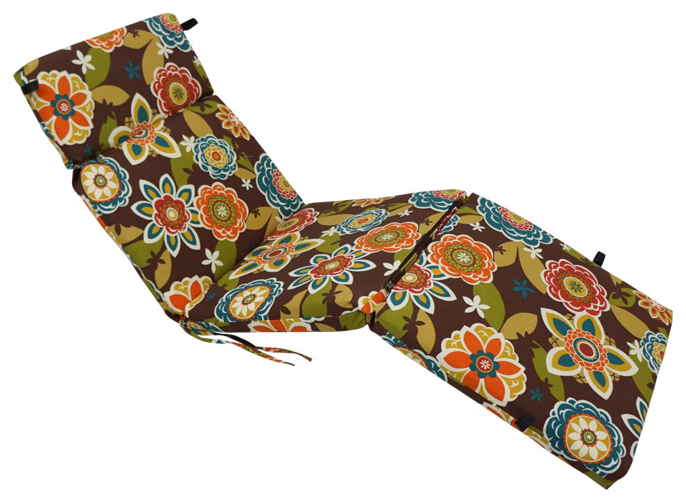 72"X24" Patterned Polyester Outdoor Chaise Lounge Cushion, Annie Chocolate
