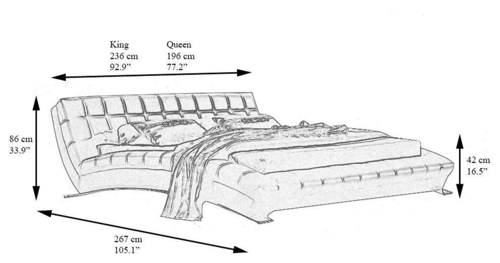 Adonis Black Tufted Leather Platform Bed - King