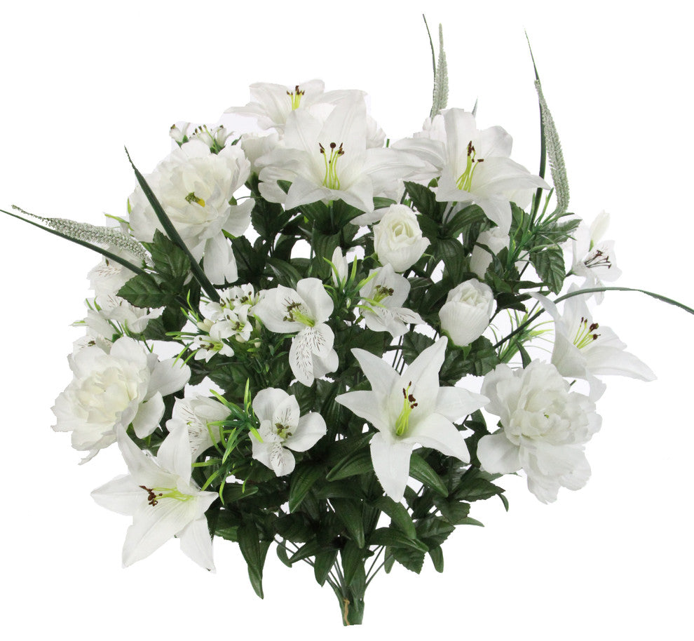 40-Stem Artificial Full Blooming Lily, Rose Bud, Carnation, Mum, Cream