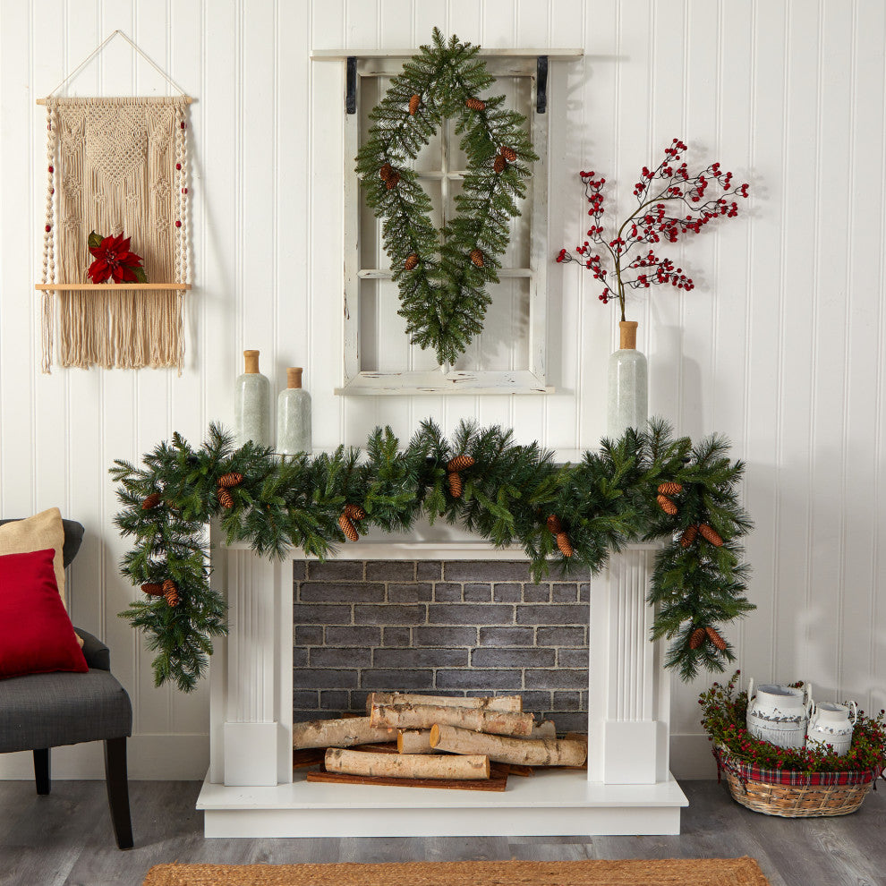 3' Holiday Xmas Geometric Diamond Wreath With Pinecones & Warm White LED Lights