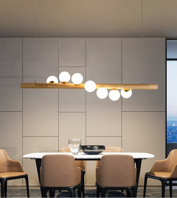 Acquanegra sul Chiese | Nordic Wood color Glass ball LED Chandelier , Wood
