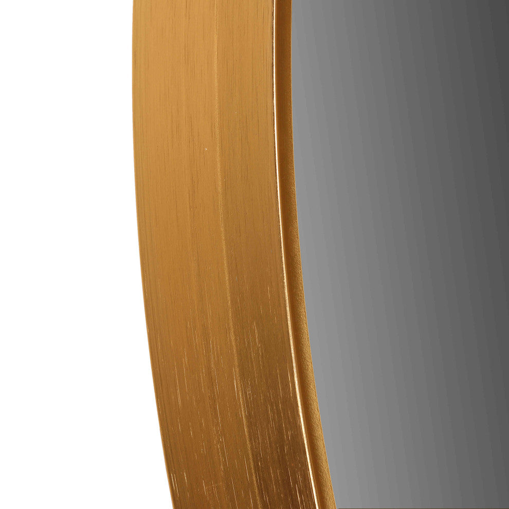 Cortesi Home Opra Mirror, Round 24" With Brushed Gold Metal Frame