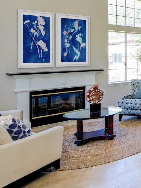 "A Touch of Royal Blue" Framed Painting Diptych, 32"x24"