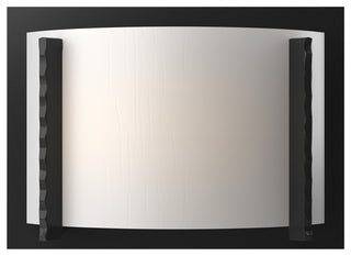 Forged Vertical Bars Sconce, Black Finish, White Art Glass