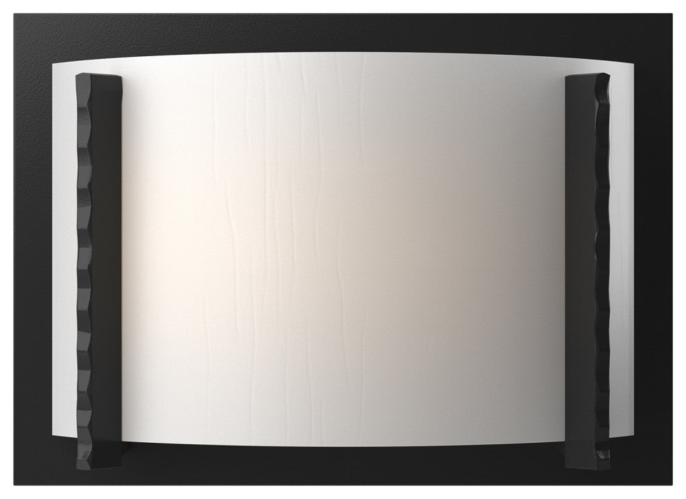 Forged Vertical Bars Sconce, Black Finish, White Art Glass