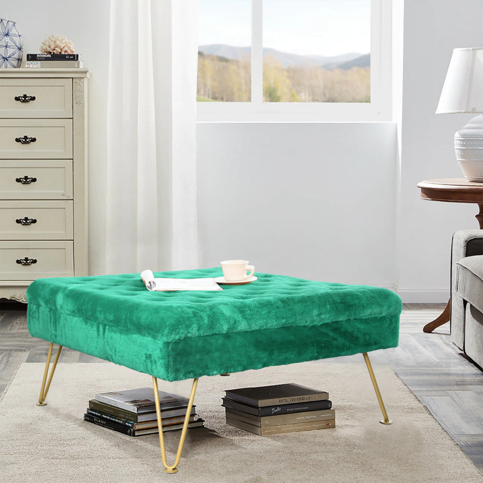 Rabbit Faux Fur Tufted Coffee Table, Arcadia, 33"x33"x18"