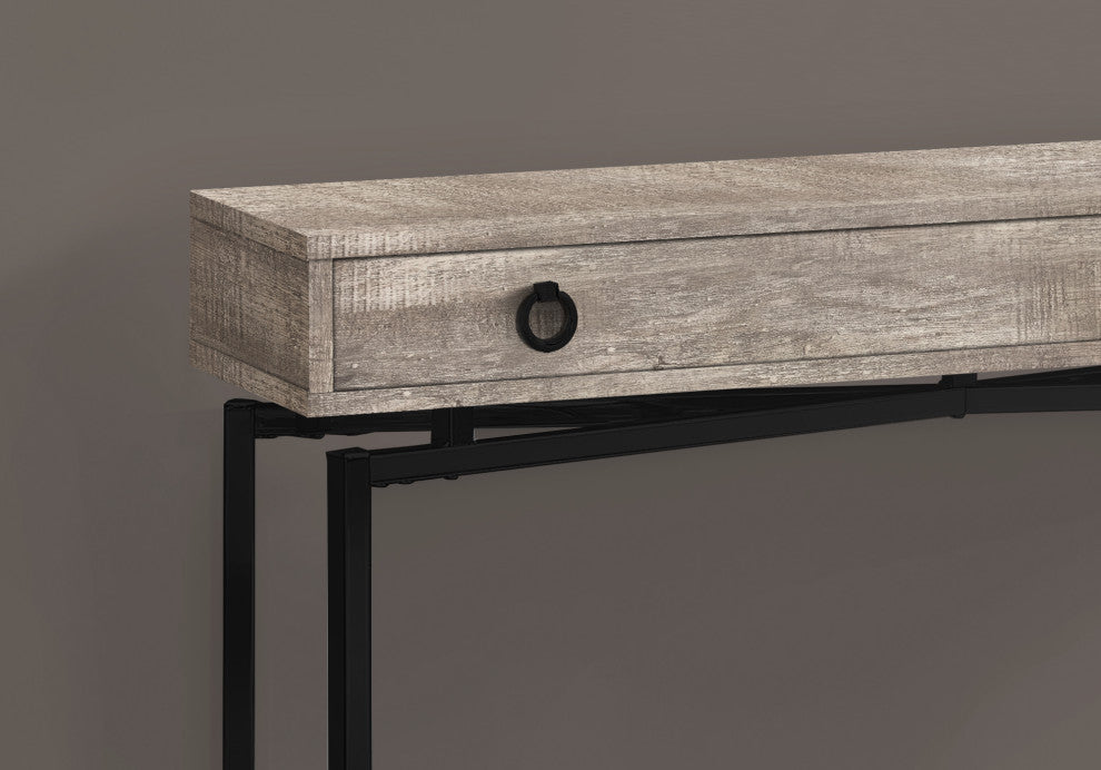 Accent Table, Narrow, Sofa, Storage Drawer, Metal, Laminate, Beige, Black