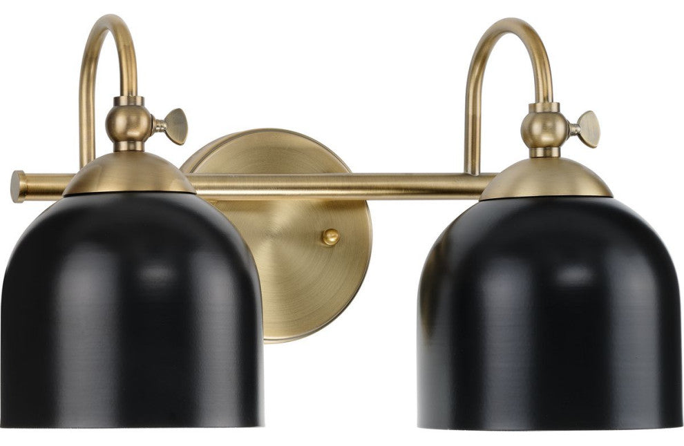 Dalton Collection 15" 2-Light Vintage Brass Matte Black Bath Vanity Light