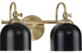 Dalton Collection 15" 2-Light Vintage Brass Matte Black Bath Vanity Light