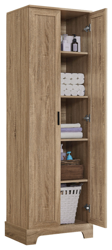 23 in. W x 71 in. H MDF Bathroom Storage Cabinet with Two Doors, Brown